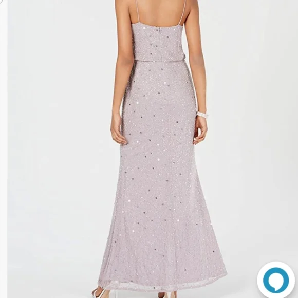Adrianna Papell Lilac Gray Sequin Beaded long Dress - Picture 3 of 14